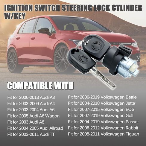 Ignition Switch Steering Lock Cylinder W/Key Compatible with VW Jetta Golf Tiguan Bettle EOS Passat for Audi A3 A4 A6 TT No Chips Replace for 1T0-905-855-A in Kuwait