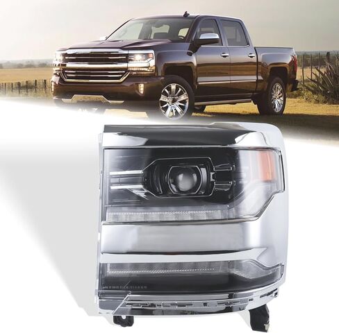 Right Full LED DRL Projector Headlight Fit for 2016 2017 2018 Chevy Silverado 1500 2019 Silverado 1500 LD Chrome Headlamp Assembly Passenger Side GM2503452 84292721 RH in Kuwait