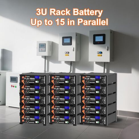 بطارية Techex 48V 100Ah LiFePO4 V2، 100A BMS مع اتصال عاكس، حامل حامل 3U، واي فاي وبلوتوث وشاشة ذكية، إخماد الحرائق، بحد أقصى. خرج طاقة 5.12 كيلو وات للاستخدام خارج الشبكة، والنظام الشمسي، والنسخ الاحتياطي in Kuwait