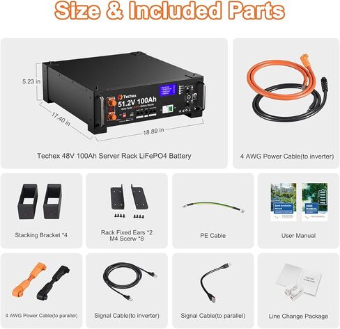 بطارية Techex 48V 100Ah LiFePO4 V2، 100A BMS مع اتصال عاكس، حامل حامل 3U، واي فاي وبلوتوث وشاشة ذكية، إخماد الحرائق، بحد أقصى. خرج طاقة 5.12 كيلو وات للاستخدام خارج الشبكة، والنظام الشمسي، والنسخ الاحتياطي in Kuwait