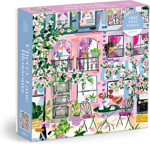 Galison Cherry Lane Blossoms – 1000 Piece Jigsaw Puzzle Featuring Beautiful Artwork of A Cherry Blossom Adorned Neighborhood in Kuwait