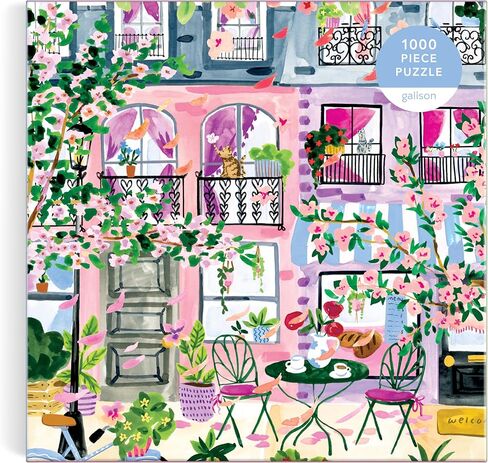 Galison Cherry Lane Blossoms – 1000 Piece Jigsaw Puzzle Featuring Beautiful Artwork of A Cherry Blossom Adorned Neighborhood in Kuwait