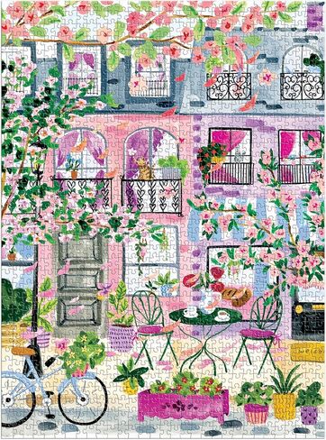 Galison Cherry Lane Blossoms – 1000 Piece Jigsaw Puzzle Featuring Beautiful Artwork of A Cherry Blossom Adorned Neighborhood in Kuwait
