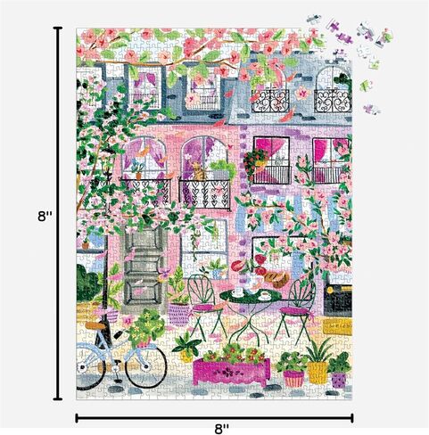 Galison Cherry Lane Blossoms – 1000 Piece Jigsaw Puzzle Featuring Beautiful Artwork of A Cherry Blossom Adorned Neighborhood in Kuwait