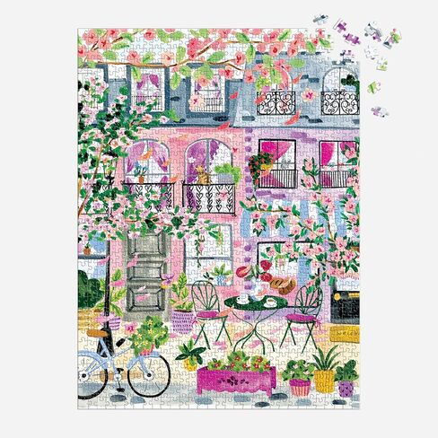 Galison Cherry Lane Blossoms – 1000 Piece Jigsaw Puzzle Featuring Beautiful Artwork of A Cherry Blossom Adorned Neighborhood in Kuwait