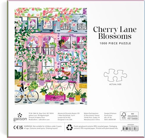 Galison Cherry Lane Blossoms – 1000 Piece Jigsaw Puzzle Featuring Beautiful Artwork of A Cherry Blossom Adorned Neighborhood in Kuwait