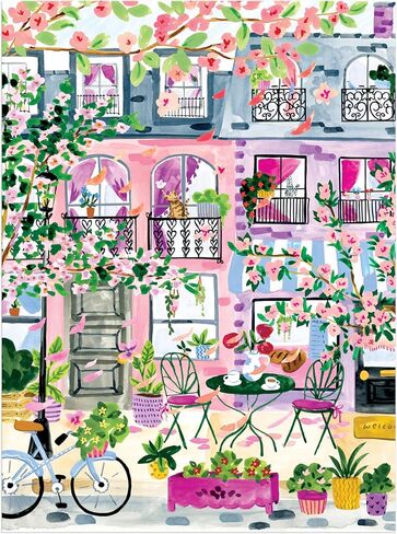 Galison Cherry Lane Blossoms – 1000 Piece Jigsaw Puzzle Featuring Beautiful Artwork of A Cherry Blossom Adorned Neighborhood in Kuwait