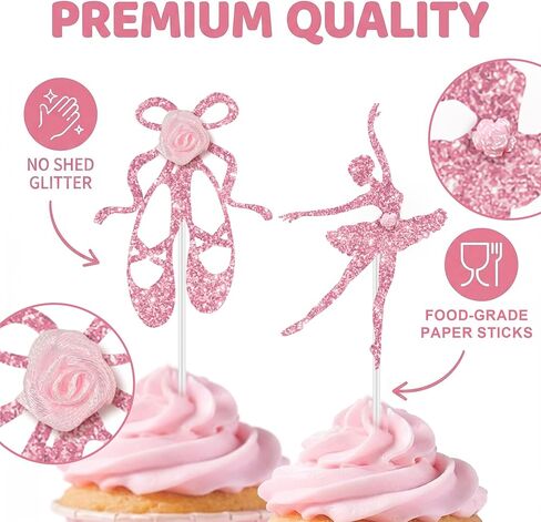24Pcs Pink Ballerina Tutu Cupcake Toppers with Rose Ballet Dancer Cupcake for Cake Decorations Women Girls Birthday Party Baby Shower Ballerina Theme Party Supplies in Kuwait