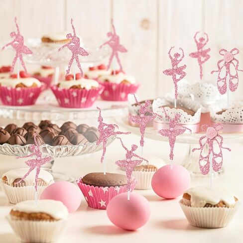 24Pcs Pink Ballerina Tutu Cupcake Toppers with Rose Ballet Dancer Cupcake for Cake Decorations Women Girls Birthday Party Baby Shower Ballerina Theme Party Supplies in Kuwait
