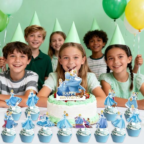 25Pcs Cindere-lla Birthday Party Supplies Pack Includes 1 Cake Topper 24 Cupcake Toppers for Cinderellas Party Supplies in Saudi Arabia
