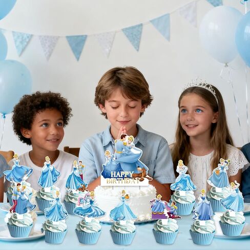 25Pcs Cindere-lla Birthday Party Supplies Pack Includes 1 Cake Topper 24 Cupcake Toppers for Cinderellas Party Supplies in Saudi Arabia