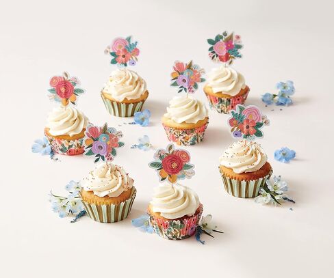 RIFLE PAPER CO. Garden Party Cupcake Kit, 24 Assorted Liners in 2 Designs, 24 Assorted Double Sided Toppers in 6 Designs, Standard Cupcake Size, Full Color and Foil Stamped in Kuwait
