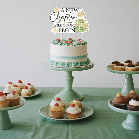 Storybook Baby Shower Cake Topper, A New Chapter Will Soon Begin Cake Decoration Green Books Reading Themed Gender Reveal Newborn Welcome Party Supplies in Kuwait