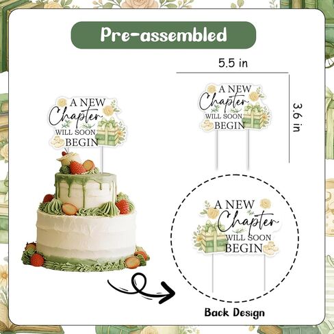 Storybook Baby Shower Cake Topper, A New Chapter Will Soon Begin Cake Decoration Green Books Reading Themed Gender Reveal Newborn Welcome Party Supplies in Kuwait