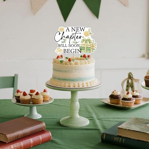 Storybook Baby Shower Cake Topper, A New Chapter Will Soon Begin Cake Decoration Green Books Reading Themed Gender Reveal Newborn Welcome Party Supplies in Kuwait