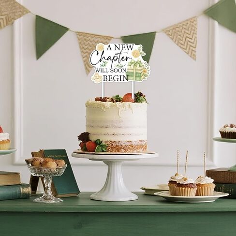 Storybook Baby Shower Cake Topper, A New Chapter Will Soon Begin Cake Decoration Green Books Reading Themed Gender Reveal Newborn Welcome Party Supplies in Kuwait