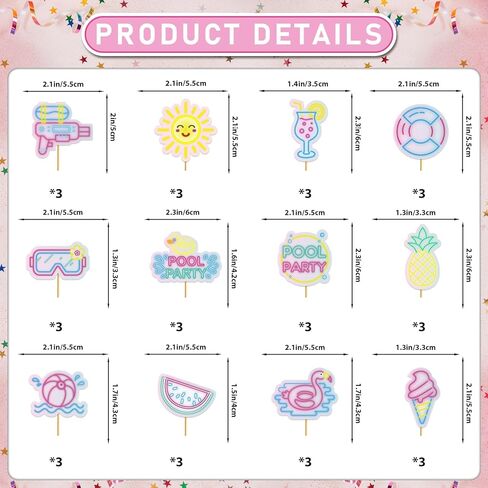 Pool Party Decorations: 36Pcs Pool Party Cupcake Toppers Pool Party Cake Decorations for Hawaii Beach Pool Theme Wedding Baby Shower Birthday Party Supplies in Kuwait