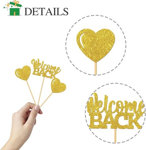 MonMon & Craft 24 Pcs Gold Glitter Welcome Back Cupcake Toppers - Housewarming, Retirement Party Decorations in Saudi Arabia