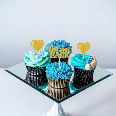 MonMon & Craft 24 Pcs Gold Glitter Welcome Back Cupcake Toppers - Housewarming, Retirement Party Decorations in Saudi Arabia