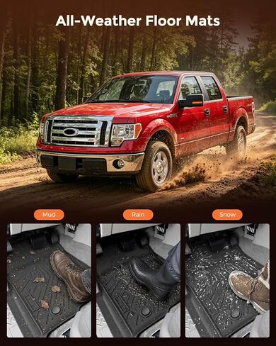 Truck Floor Mats for Ford F150 2009-2014 SuperCab/SuperCrew/Regular Cab, All Weather Rubber TPE Car Accessories, Custom Fit Front Row Carpets, Black Pickup Rugs for F-150 2013 2012 2011 2010 in Saudi Arabia