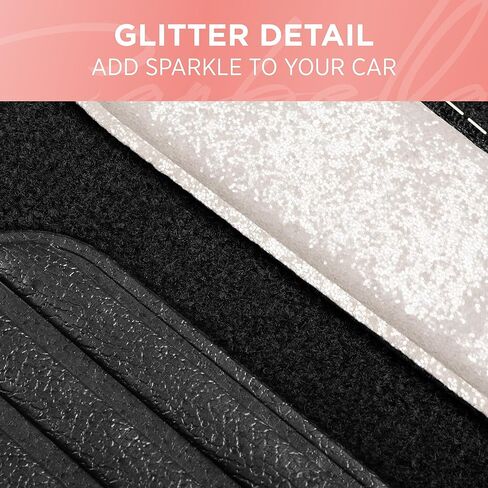 Carbella Glitter Bling Car Mats 4-Piece Set, Two-Tone Shiny Carpet Car Floor Mats, Stain-Resistant Floor Mats for Cars for Women, Universal Car Mat Set, Automotive Floor Mats - White Pearl in Saudi Arabia