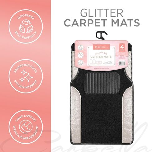 Carbella Glitter Bling Car Mats 4-Piece Set, Two-Tone Shiny Carpet Car Floor Mats, Stain-Resistant Floor Mats for Cars for Women, Universal Car Mat Set, Automotive Floor Mats - White Pearl in Saudi Arabia