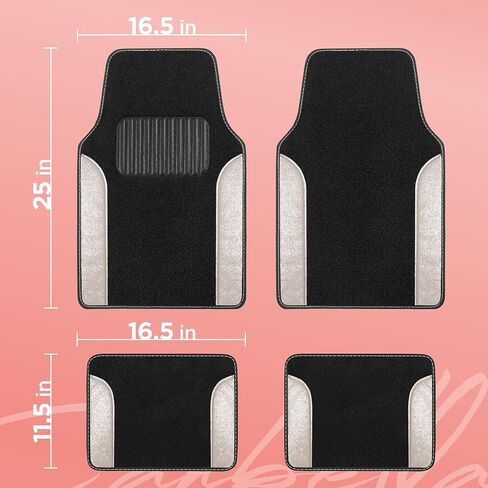 Carbella Glitter Bling Car Mats 4-Piece Set, Two-Tone Shiny Carpet Car Floor Mats, Stain-Resistant Floor Mats for Cars for Women, Universal Car Mat Set, Automotive Floor Mats - White Pearl in Saudi Arabia