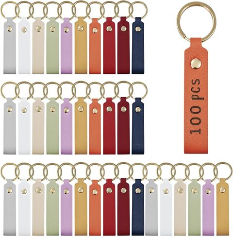 100 PCS Leather Keychain Blanks Bulk for Laser Engraving - DIY Key Chains Craft Blanks with Key Rings, 10 Colors in Saudi Arabia