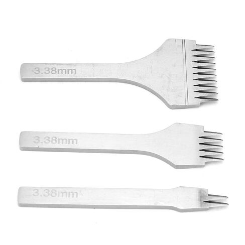 3Pcs Handwork Leather Pro, Pricking Iron French Style Leather Tools, Stitching Chisel Hole Punch Kit (2.7/3.0/3.38/3.85mm) for DIY Craft (3.38mm) in Kuwait
