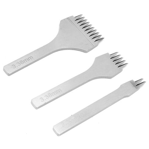 3Pcs Handwork Leather Pro, Pricking Iron French Style Leather Tools, Stitching Chisel Hole Punch Kit (2.7/3.0/3.38/3.85mm) for DIY Craft (3.38mm) in Kuwait