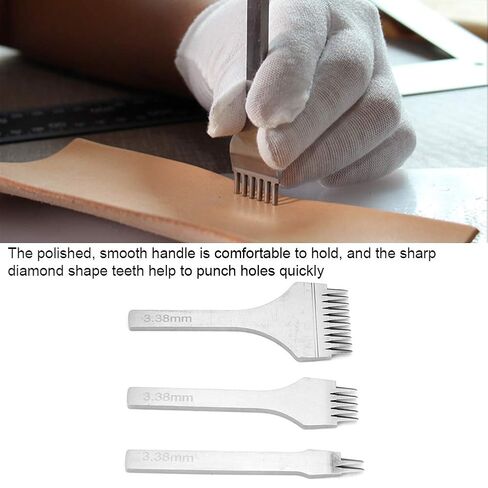 3Pcs Handwork Leather Pro, Pricking Iron French Style Leather Tools, Stitching Chisel Hole Punch Kit (2.7/3.0/3.38/3.85mm) for DIY Craft (3.38mm) in Kuwait