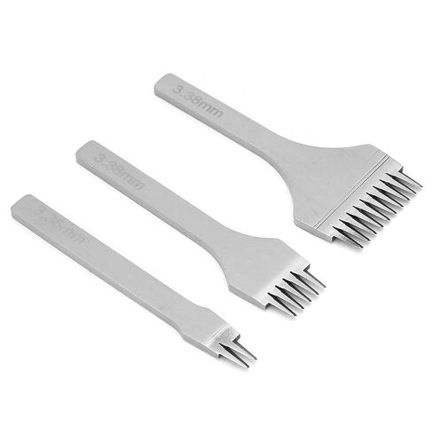 3Pcs Handwork Leather Pro, Pricking Iron French Style Leather Tools, Stitching Chisel Hole Punch Kit (2.7/3.0/3.38/3.85mm) for DIY Craft (3.38mm) in Kuwait