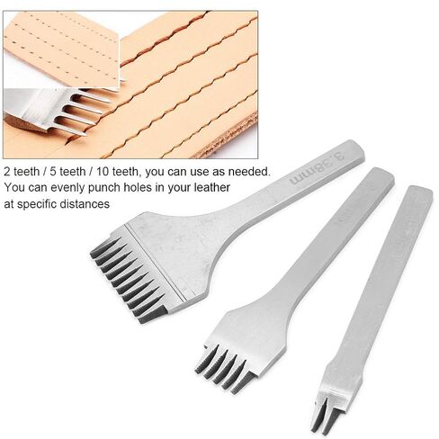 3Pcs Handwork Leather Pro, Pricking Iron French Style Leather Tools, Stitching Chisel Hole Punch Kit (2.7/3.0/3.38/3.85mm) for DIY Craft (3.38mm) in Kuwait
