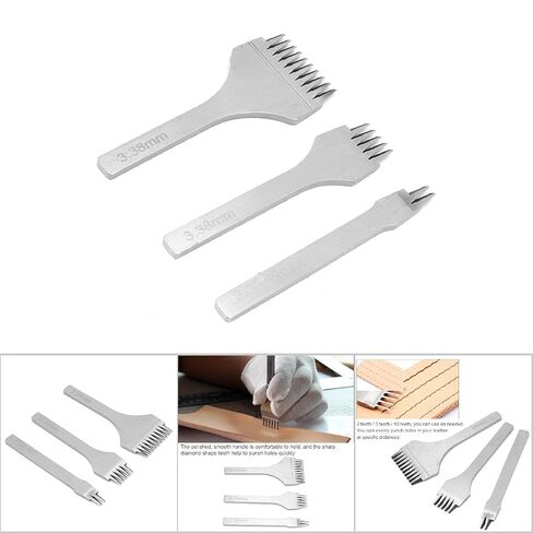 3Pcs Handwork Leather Pro, Pricking Iron French Style Leather Tools, Stitching Chisel Hole Punch Kit (2.7/3.0/3.38/3.85mm) for DIY Craft (3.38mm) in Kuwait