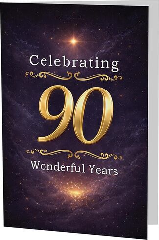 Cards 90th Birthday Card – Celebrating 90 Wonderful Years – Elegant Navy & Gold A5 Greeting Card with Printed Verse – Premium UK Made Design in Saudi Arabia