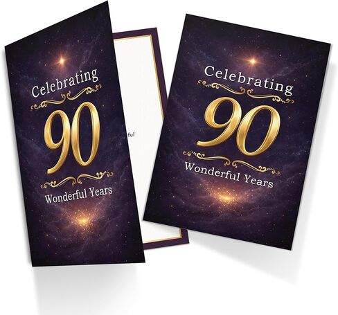 Cards 90th Birthday Card – Celebrating 90 Wonderful Years – Elegant Navy & Gold A5 Greeting Card with Printed Verse – Premium UK Made Design in Saudi Arabia