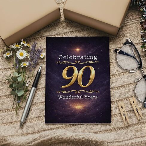Cards 90th Birthday Card – Celebrating 90 Wonderful Years – Elegant Navy & Gold A5 Greeting Card with Printed Verse – Premium UK Made Design in Saudi Arabia