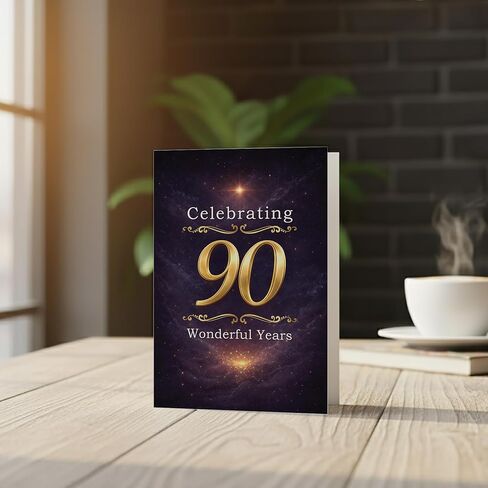 Cards 90th Birthday Card – Celebrating 90 Wonderful Years – Elegant Navy & Gold A5 Greeting Card with Printed Verse – Premium UK Made Design in Saudi Arabia