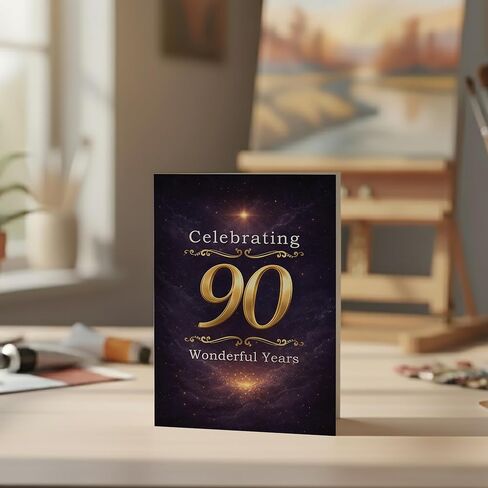 Cards 90th Birthday Card – Celebrating 90 Wonderful Years – Elegant Navy & Gold A5 Greeting Card with Printed Verse – Premium UK Made Design in Saudi Arabia