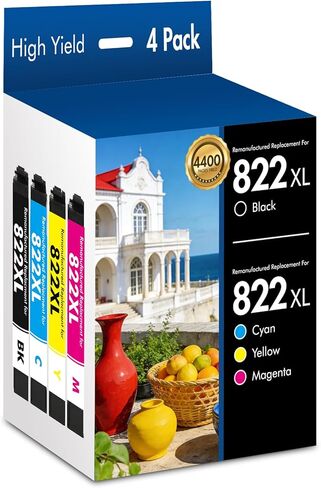 822XL 822 Remanufactured Replacement for 822XL Ink Cartridges for 822XL Printer Ink for 822 822 XL T822 with Workforce Pro WF-4830 WF-4833 WF-4820 WF-4834 WF-3823 Printer（4 Pack） in Saudi Arabia