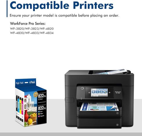 822XL 822 Remanufactured Replacement for 822XL Ink Cartridges for 822XL Printer Ink for 822 822 XL T822 with Workforce Pro WF-4830 WF-4833 WF-4820 WF-4834 WF-3823 Printer（4 Pack） in Saudi Arabia
