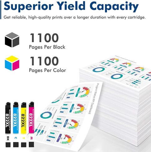 822XL 822 Remanufactured Replacement for 822XL Ink Cartridges for 822XL Printer Ink for 822 822 XL T822 with Workforce Pro WF-4830 WF-4833 WF-4820 WF-4834 WF-3823 Printer（4 Pack） in Saudi Arabia