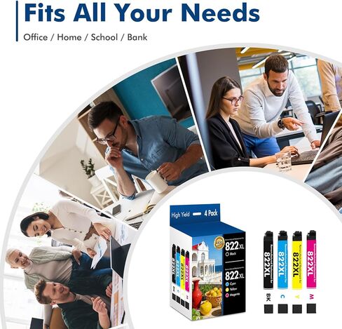 822XL 822 Remanufactured Replacement for 822XL Ink Cartridges for 822XL Printer Ink for 822 822 XL T822 with Workforce Pro WF-4830 WF-4833 WF-4820 WF-4834 WF-3823 Printer（4 Pack） in Saudi Arabia