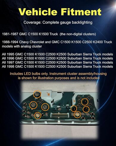 Dash Cluster Gauge Instrument LED Lights Bulb Kit for 1981–1998 GMC Suburban Sierra C1500 K1500 C2500 K2500 Truck, Green, Non-Polarity, 300lm, Dimmable, 10 Pack in Saudi Arabia
