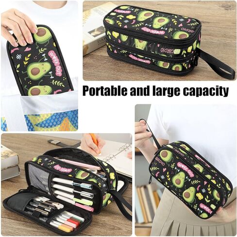 Fustylead Cute Avocado Pencil Pen Case Stationery Bag, 3 Compartments School College Office Desk Organizer Storage Pouch Makeup Bag for Teen Boys Girls Students in Saudi Arabia