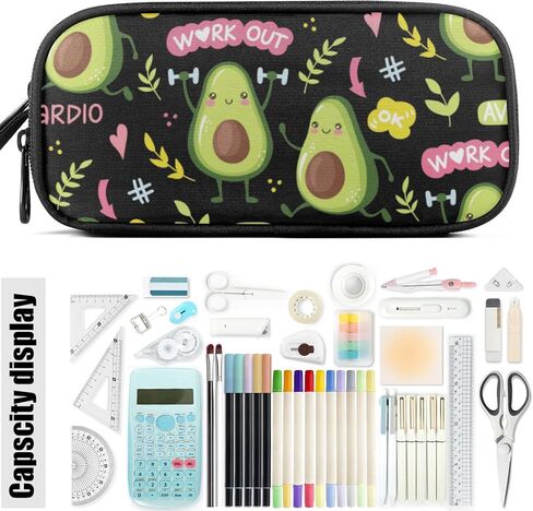 Fustylead Cute Avocado Pencil Pen Case Stationery Bag, 3 Compartments School College Office Desk Organizer Storage Pouch Makeup Bag for Teen Boys Girls Students in Saudi Arabia