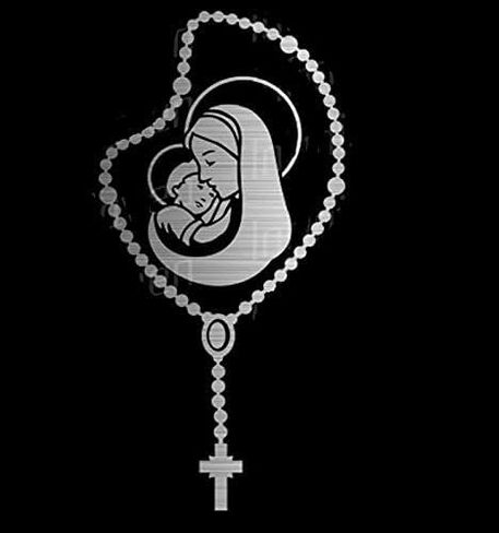 OLSI Sticker Catholic Rosary Beads Mother Mary & Baby Jesus Metallic Brushed Decal for Car Truck Bumper Laptop Vinyl (Silver) in Saudi Arabia