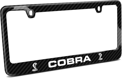 iPick Image for Ford Mustang Cobra Dual Logo Black Real 3K Carbon Fiber Glossy Finish License Plate Frame - Official Licensed in Kuwait