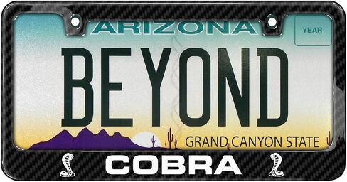iPick Image for Ford Mustang Cobra Dual Logo Black Real 3K Carbon Fiber Glossy Finish License Plate Frame - Official Licensed in Kuwait