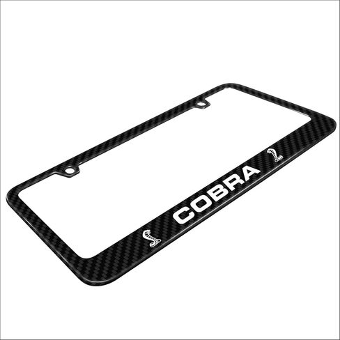 iPick Image for Ford Mustang Cobra Dual Logo Black Real 3K Carbon Fiber Glossy Finish License Plate Frame - Official Licensed in Kuwait